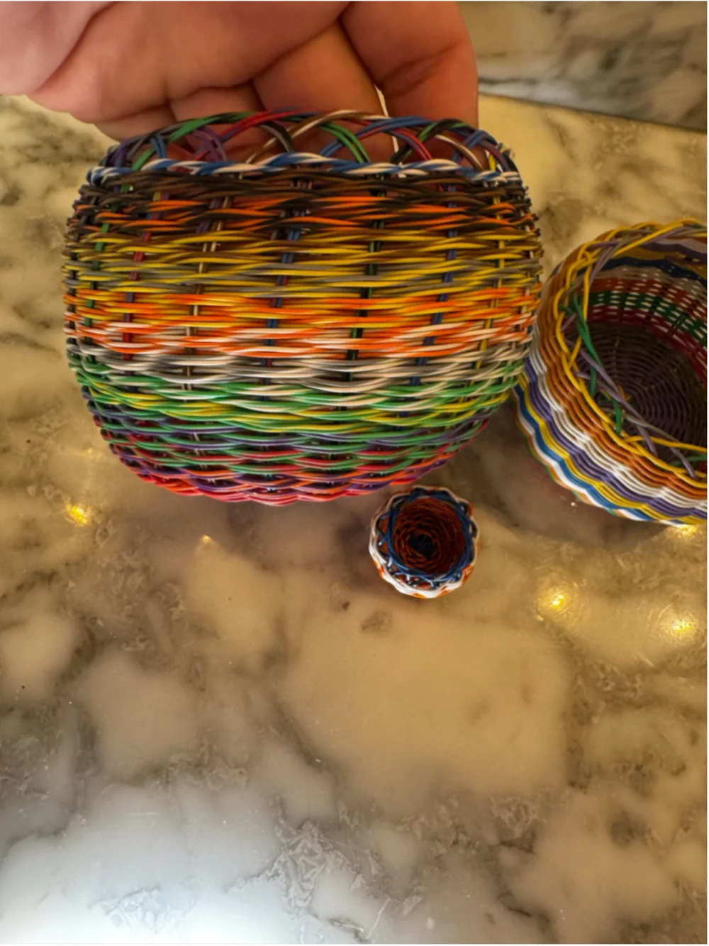 Vintage Set of 3 Handwoven South African Zulu Telephone Wire Baskets